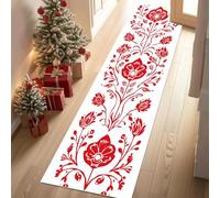 Jijliczc Fleurs Plante Feuille Tapis Couloir Long 80x230cm Impressions Plantes Florales Rouges Tapis de Couloir Poil Ras Lavable en Machine Carpet pour Cuisine, Salon, Passage, Entree à Coucher