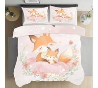 Jijliczc Housse de Couette 140x200cm Renard Dessin Animé Parure de Lit Plante Fleurs Mignonne Housse Couette 1 Personnes avec 2 Taies d'oreiller Doux et Respirant Polyester Ensembles 65x65cm