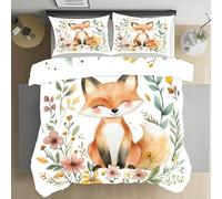 Jijliczc Housse de Couette 140x200cm Renard Dessin Animé Parure de Lit Plante Fleurs Mignonne Housse Couette 1 Personnes avec 2 Taies d'oreiller Doux et Respirant Polyester Ensembles 65x65cm