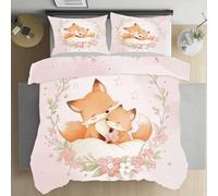 Jijliczc Housse de Couette 140x200cm Renard Dessin Animé Parure de Lit Plante Fleurs Mignonne Housse Couette 1 Personnes avec 2 Taies d'oreiller Doux et Respirant Polyester Ensembles 65x65cm