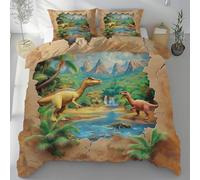 Jijliczc Housse de Couette 90x190cm Dinosaure Dessin Animé Parure de Lit Fissure Murale 3D Rivière Montagne Housse de Couette avec 1 Taies d'oreiller, Housses Couette Convient aux Enfants
