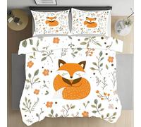 Jijliczc Housse de Couette 90x190cm Renard Dessin Animé Parure de Lit Plante Fleurs Mignonne Housse de Couette avec 1 Taies d'oreiller, Housses Couette Convient aux Enfants et Adolescent