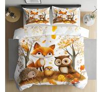Jijliczc Housse de Couette 90x190cm Renard Hérisson Dessin Animé Parure de Lit Plante Animal Hibou Housse de Couette avec 1 Taies d'oreiller, Housses Couette Convient aux Enfants et Adolescent