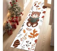 Jijliczc Livre Animaux avec Un Ours Brun Tapis Couloir Long 80x250cm Enfant Champignon Pomme Pin Tapis de Couloir Poil Ras Lavable en Machine Carpet pour Cuisine, Salon, Passage, Entree à Coucher