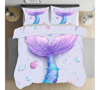 Jijliczc Parure de Lit 140x200cm Beau Poisson Housse de Couette Doux avec Fermeture Éclair Créatures Marines Coquillages Esthétique Housse Couette Respirant avec 2 Taies d'oreiller 65x65cm