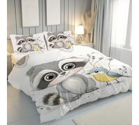 Jijliczc Parure de Lit 140x200cm Oiseaux Ratons Laveurs Mignons Housse de Couette Doux avec Fermeture Éclair Composition Animalière Dessin Animé Housse Couette Respirant avec 2 Taies d'oreiller 65x65