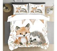 Jijliczc Parure de Lit 3 Pièces Hérisson Renard Dessin Animé Housse de Couette Plante Animaux Mignon Housse de Couette 200x200cm en Microfibre Fermeture avec 2 Taies d'oreiller 65x65cm Ensembles Douce