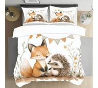 Jijliczc Parure de Lit Renard Dessin Animé Housse Couette Hérisson Mignon avec Fermeture Éclair, Housse de Couette avec 2 Taies d'oreiller Doux 220x240cm Ensembles Microfibre