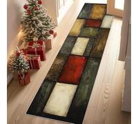 Jijliczc Plaid Patchwork Rétro Tapis de Couloir Extra Long, Peinture Géométrique Filet Tapis de Passage Antidérapant Lavable, Carpet pour Couloir, Entrée, Buanderie, Chambre à Coucher, 90x200 cm