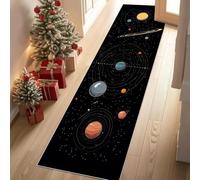 Jijliczc Planète Espace Dessin Animé Tapis de Couloir Extra Long, Ciel Étoilé Soleil Tapis de Passage Antidérapant Lavable, Carpet pour Couloir, Entrée, Buanderie, Chambre à Coucher, 90x200 cm