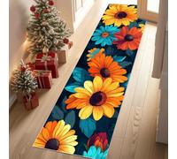 Jijliczc Plante Tournesol Couleur Tapis de Couloir Extra Long, Impressions Plantes Florales Tapis de Passage Antidérapant Lavable, Carpet pour Couloir, Entrée, Buanderie, Chambre à Coucher, 90x270 cm