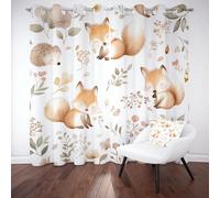 Jijliczc Rideau Occultant Thermiques 280x220cm Renard Hérisson Mignon Draperies Opaque Doux 2 Pièces Floral Végétal Animal Rideaux Enfant Phonique à Oeillets pour Chambre à Coucher