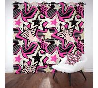 Jijliczc Rideau Salon Set de 2 280x200 cm Pentagramme Dessin Animé Draperies Cuisine Isolants ThermiquesArt Abstrait Dessiné Main Rideaux Occultants Phonique à Oeillets pour Chambre
