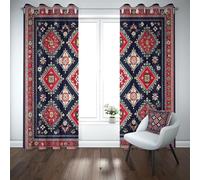 Jijliczc Rideau Salon Set de 2 280x200 cm Tribu Traditionnel Rétro Draperies Cuisine Isolants ThermiquesGéométrie Patchwork Diamant Rideaux Occultants Phonique à Oeillets pour Chambre