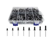 Jiklophg Assortiment de rivets aveugles en aluminium noir (1/8 po x 0,6 cm, 5/16 po, 3/8 po, 1/2 po, 3/16 po x 5/16 po, 3/8 po, 1/2 po, 5/8 po)