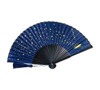 Jikoiuty Éventail Classique Pliable En Soie D'étoiles, Éventail De Danse Pliable En Tissu Chinois Japonais En Bambou (Bleu)