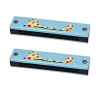 Jikoiuty Lot de 2 harmonica pour enfants - Motif girafes - Double rangée - 32 trous - Bleu