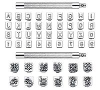 Jikoiuty Lot de 50 tampons lettres et chiffres 6 mm Alphabet Cuir Poinçon Métal Motif floral Outils de tampon avec