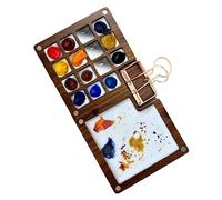 Jikoiuty Palette Aquarelle Portable, 15 Couleurs, Boîte en Bois, Voyage (Sans Couleurs)