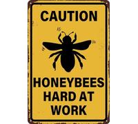 JIKSJVNA Panneau de signalisation en métal vintage « Caution Honey Bees Hard At Work » - Décoration murale pour la maison, l'apiculture, le jardin, la cuisine, l'intérieur et l'extérieur - 30,5 x 20,3