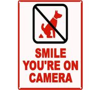 JIKSJVNA Plaque en métal avec inscription « Smile You're on Camera » humoristique « No Poop Pee Dog » - Panneau « Dog Poop Pick Up » - Panneau « Authority Clean Up After Your Dog » - 30,5 x 20,3 cm