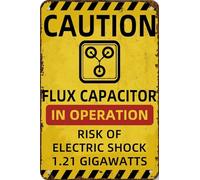 JIKSJVNA Plaque en métal vintage Retour vers le futur Condensateur de flux 1,21 Gigawatt Rétro Avertissement Avertissement Plaque murale pour maison, ferme, jardin, bureau 20,3 x 30,5 cm