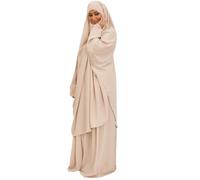 Jilbab avec Jupe Pas Cher,jilbeb Deux piéce Pas Cher,djilbab Femme muslmane,jilbeb 2 piéce Taille Unique (Beige)