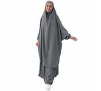 jilbab avec jupe pas cher,jilbeb deux piéce pas cher,djilbab femme muslmane,jilbeb 2 piéce taille unique (Gris clair)