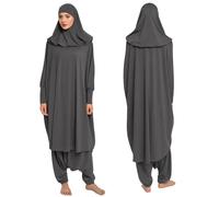 Jilbeb de Bain,Burkini,Burkini Femme Musulmane Grande Taille,Burkini 3 piéces Femme Musulmane avec Cagoule intégré (Gris, Taille Unique)