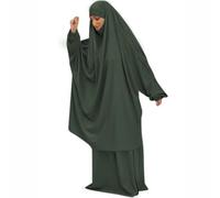 Jilbeb soie de Médine 2 pièces,Jilbab Deux Piece Soie de medine,Jilbeb avec jupe Opaque,Jilbab 2 Piéce,Jilbeb pour Priere,Robe pour la Priere Hejj,Omra,QuotidienJilbab Taupe Gris (Vert Kaki)