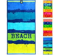 jilda-tex Serviette de Plage, 90 x 180 cm, Serviette de Bain, Serviette de Plage, 100% Coton, Velours éponge, Facile d'entretien (Painted Beach)