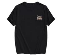 jileijar T-shirt imprimé chat amusant avec doigt d'honneur caché, t-shirt mignon pour femmes et hommes, t-shirt imprimé avec poche de chat, Noir , L