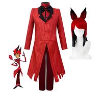Jilijia Alastor Costume de cosplay avec perruque Hazbin Costume d'hôtel uniforme veste haut pantalon tenue déguisement Anime Role ensemble complet pour Halloween, carnaval, exposition d'anime