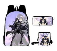 Jilijia Albedo Ainz Sac à dos Ooal Robe Cartable Voyage Sport Randonnée Sac à dos décontracté 3 pièces Sac à dos Anime Toile Sac à dos pour les fans d'anime Trousse à crayons Cadeau pour les