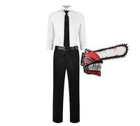 Jilijia Chainsaw Man Denji Costume de cosplay complet avec uniforme japonais avec casque, chemise blanche, pantalon pour homme, tenue pour Halloween, carnaval, fête