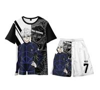Jilijia Costume de cosplay de l'anime Blue Lock Chigiri Hyoma - Costume de cosplay de l'anime Seishiro Nagi - T-shirt ample avec short Isagi Yoichi - Tenue d'Halloween décontractée à manches courtes -