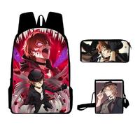 Jilijia Ensemble de 3 sacs à dos BSD avec dessin animé Bungo Stray Dogs Nakahara Chuuya Dazai Osamu Sac de voyage 3 pièces Ensemble sac à dos BSD Pencil Pounch Sac à déjeuner Sac pour ordinateur