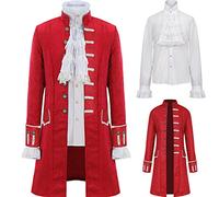 Jilijia Ensemble d'uniforme steampunk de la Renaissance pour homme - Trench-coat victorien édouardien - Veste vintage - Costume de pirate, vampire et costumade, Rouge, XL