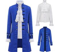 Jilijia Ensemble d'uniforme steampunk de la Renaissance pour homme - Trench-coat victorien édouardien - Veste vintage - Costume de pirate, vampire et costumade, bleu, 3XL