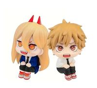 Jilijia Figurine Denji Anime Look Up - Version Denji/Makima/Power Q - Grande tête - Position assise - Modèle de décoration de gâteau - Cadeau pour les fans - 11,5 cm