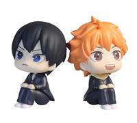Jilijia Haikyuu!!! Figurine de dessin animé Hinata Shoyo & Tobio Kageyama Q Version Figure position assise modèle 10,5 cm Décoration de gâteau Cadeaux pour les fans