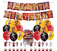 Jilijia Hazbin Décoration de fête d'anniversaire sur le thème du jeu d'anime pour enfants avec bannière, décoration de gâteau, drapeau de cupcakes, ballon