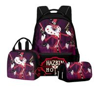 Jilijia Hazbin Lot de 3 sacs à dos pour hôtel, boîte à crayons, sac à bandoulière Alastor/poussière d'ange/Charlie Morningstar avec impression 3D pour ordinateur portable, Type 3, 43 x 30 x 16 cm