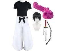 Jilijia JJK Costume Fushiguro Toji Cosplay Ensemble complet Tenues d'Halloween avec épée Fushiguro Toji Split Soul Katana/costume + épée rouge + perruque
