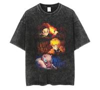 Jilijia Kamado Tanjiro T-shirt Anime Kimetsu no Yaiba à manches courtes vintage délavé Hashibira Inosuke Tomioka Giyuu Cosplay T-shirt de dessin animé pour hommes, femmes, adolescents, Type 1, M