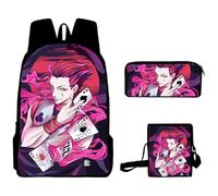 Jilijia Killua zaoldyeck Hisoka Sac à dos Cartable Cartable Chrollo Lucilfer Figure Dessin animé Trois Pièces Set Sac Sac de Voyage Sac à Crayon Pounch Book Bag, Hisoka, 40x30x13cm