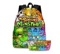 Jilijia Lot de 2 sacs à dos My Singing Monsters avec trousse à crayons, sac à dos pour enfants, garçons, filles, adolescents, fans, Type 12, 40*30*17cm, Ensemble cartable