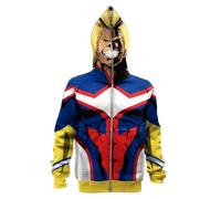 Jilijia MHA sweat à capuche zippé MHA Sweatshirt All·Might/Midoriya Izuku Cosplay Costume Anime pull Cartoon manches longues pull avec poches