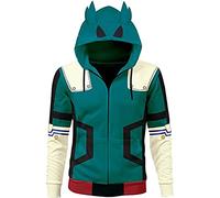 Jilijia My Hero Academia Sweat à capuche zippé Midoriya Izuku Sweat-shirt MHA Pull Sweat-shirt Anime Cosplay Costume pour fêtes unisexe, Vert, 4X-Large