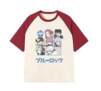 Jilijia T-shirt court Anime Blue Lock Anime REO Mikage T-shirt Chigiri Hyoma Cosplay Costume Anime Game Seishiro Nagi Bachira Meguru T-shirt ample, Duplex rouge et blanc, XS/S